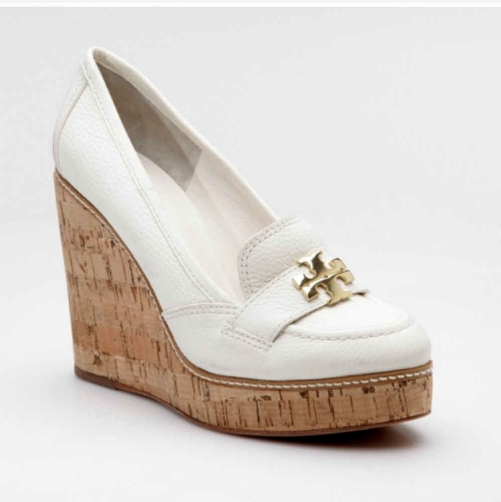 Tory Burch White Leather Platform Loafers